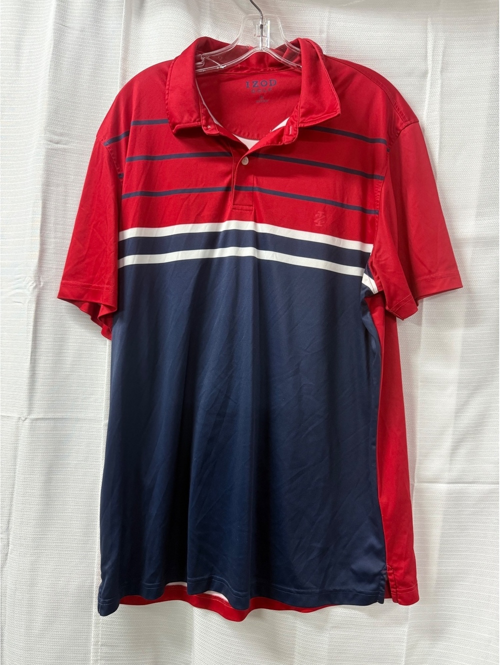 Izod Golf Men's XL Red and Navy Blue Striped Polo Shirt